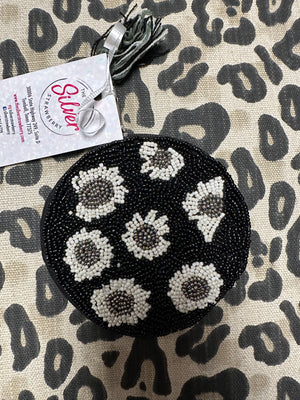 Coin Purse Wallet- "Black & White Flowers"