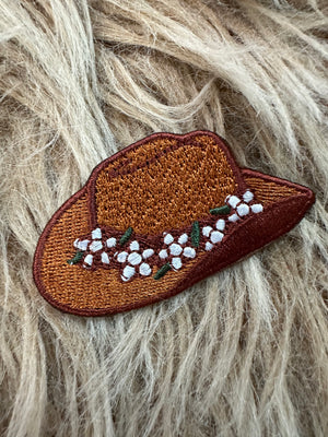 Monogrammed Patches- "Cowboy Hats" Brown Flowers