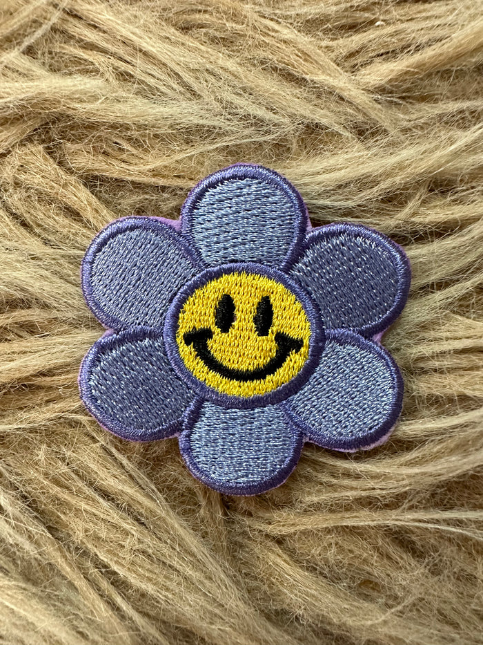 Monogrammed Patches- "Smiley Flowers" Purple
