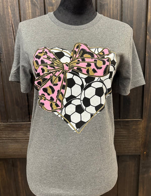 "Soccer Ball Heart W/ Pink Bow" Tee