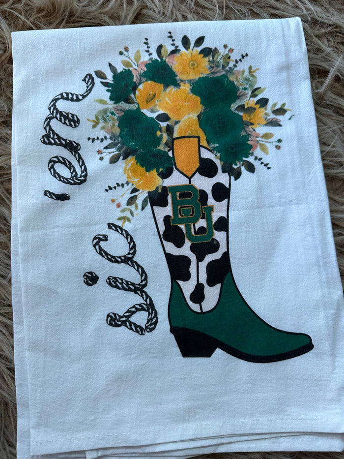 Kitchen Towels- "Sic 'Em" Floral Boot