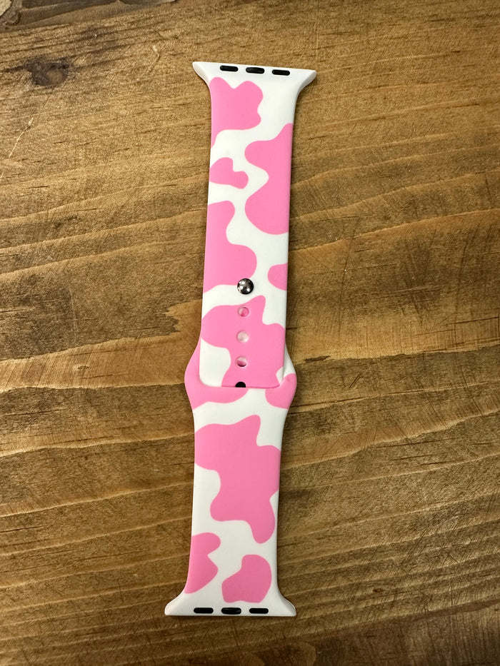 Silicone Watchband- Pink Cow Print