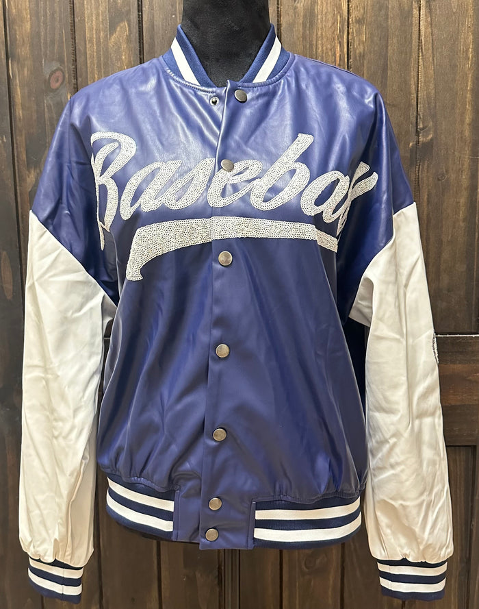 "Navy Baseball Sequins" Baseball Letterman Jacket