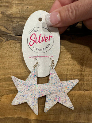 Light As A Feather Earring- "Stars" White Glitter