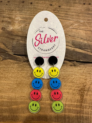 Glossy Acrylic Earrings- "Smiley Face" Rainbow