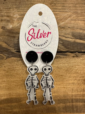 Glossy Acrylic Earrings- "Skeleton" Pearly White