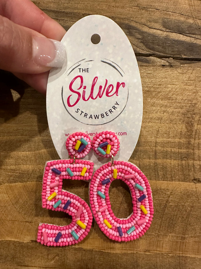 Sugar Crush Earrings- "50" Pink Sprinkled