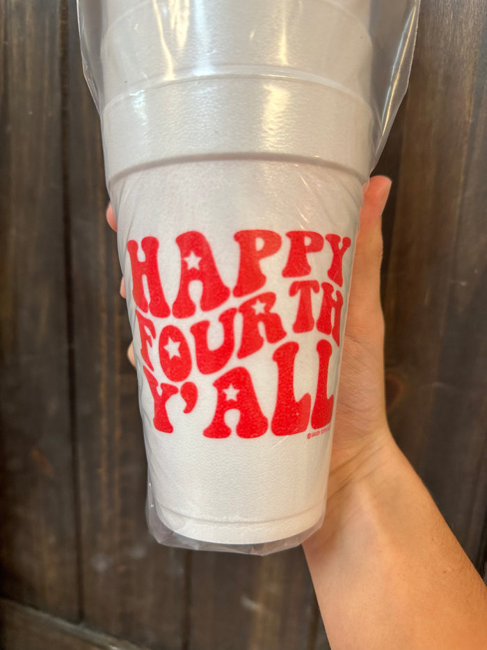 Styrofoam Cups- "Happy Fourth Y'all" Red Stars