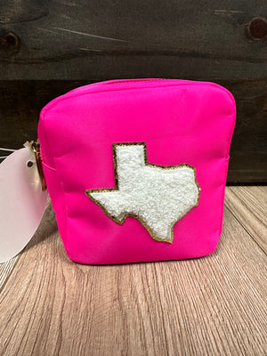 Nylon Make-Up Chenille Bags- "White Texas" Hot Pink