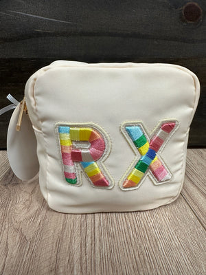 Nylon Make-Up Chenille Bags- Mini "Rainbow RX" Cream