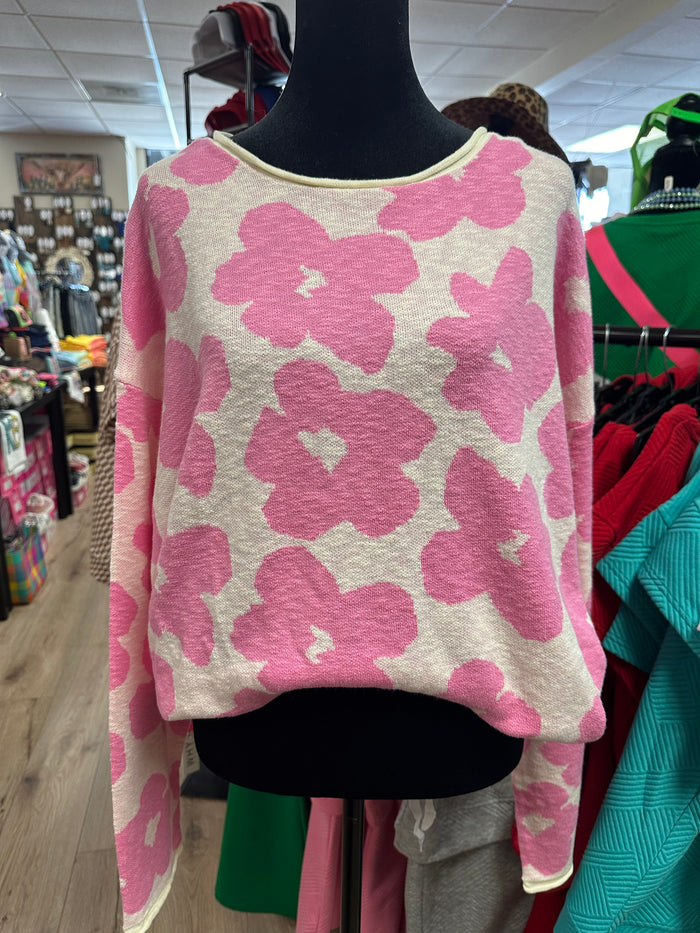 "Pink & White Floral" Knit Sweater Top