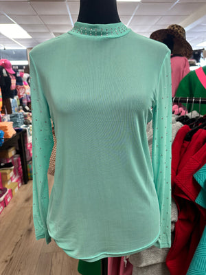 "Blinged Out Mint Green" Sheer Top