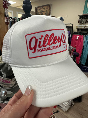 "Gilley's: Pasadena" Red & White Patch Puff White Hat