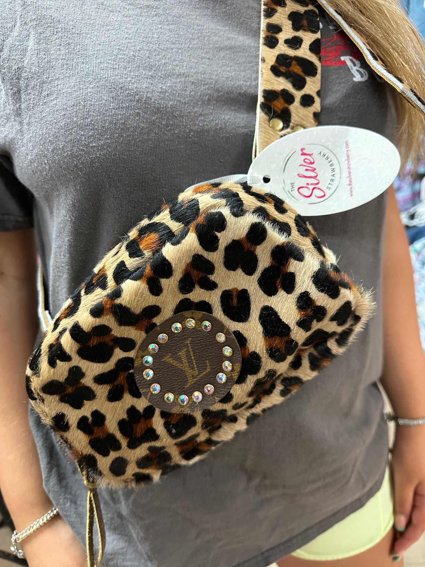 Silver Leopard Cowhide Bum Bag