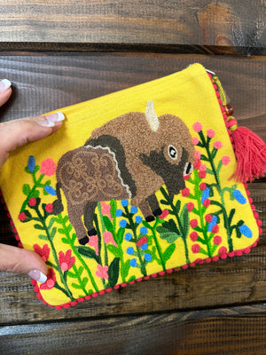 Karma Embroidered Make Up Bags- Buffalo
