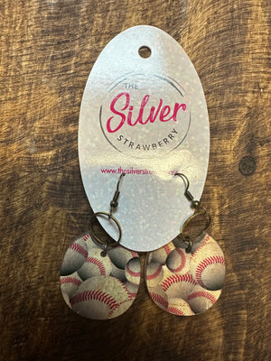 Glossy Acrylic Earrings- "Baseball Circle" Gold Medallion
