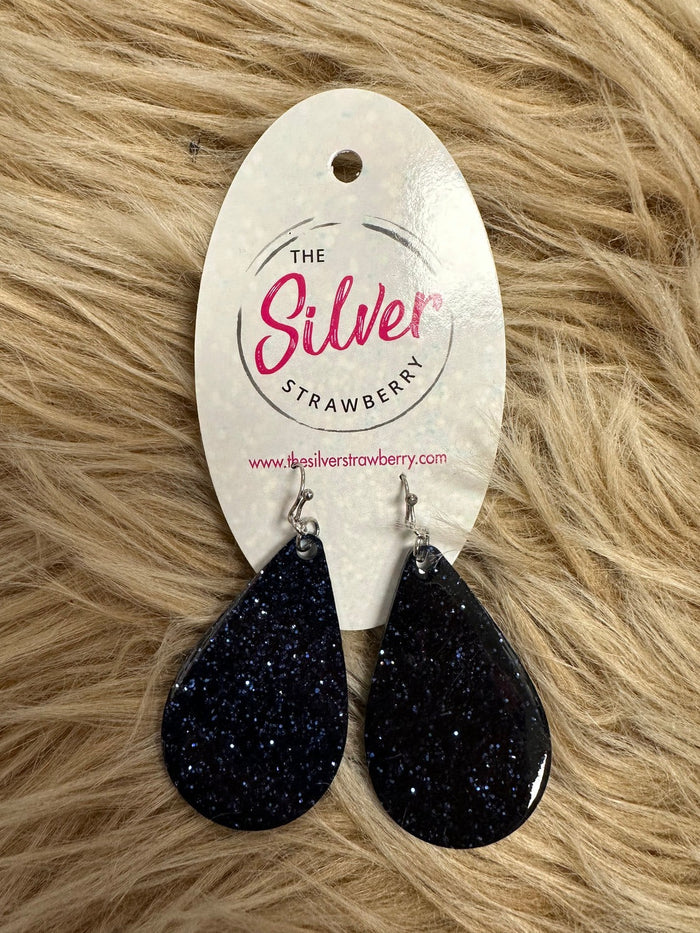 Glossy Acrylic- Navy Glitter Teardrop