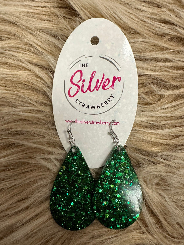 Glossy Acrylic- Green Confetti Teardrop