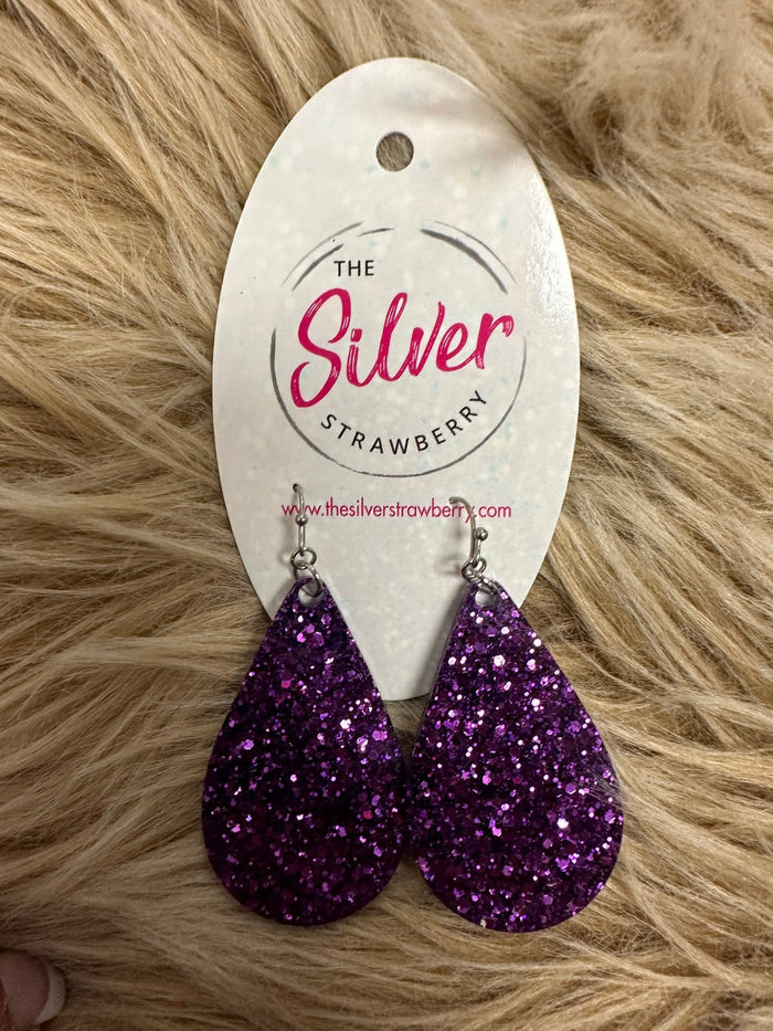 Glossy Acrylic- Purple Confetti Teardrop