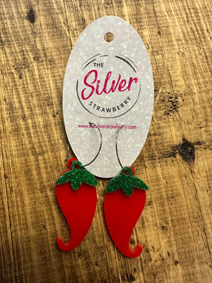 Glossy Acrylic Earrings- "Red Peppers" Glitter