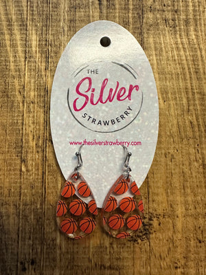 Glossy Acrylic Earrings- "Basketball Clear" Mini Teardrop