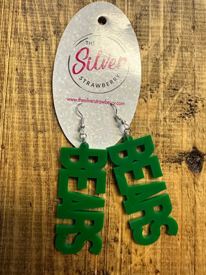 Glossy Acrylic Earrings- "Bears Block" Green