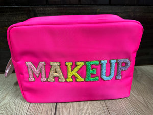 "Monica" Chenille Bag- "Makeup" Hot Pink