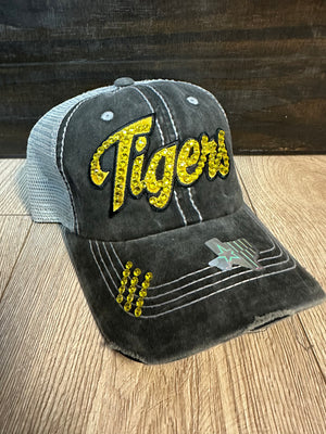 "Tigers; Blinged Out" Grey Denim Hat