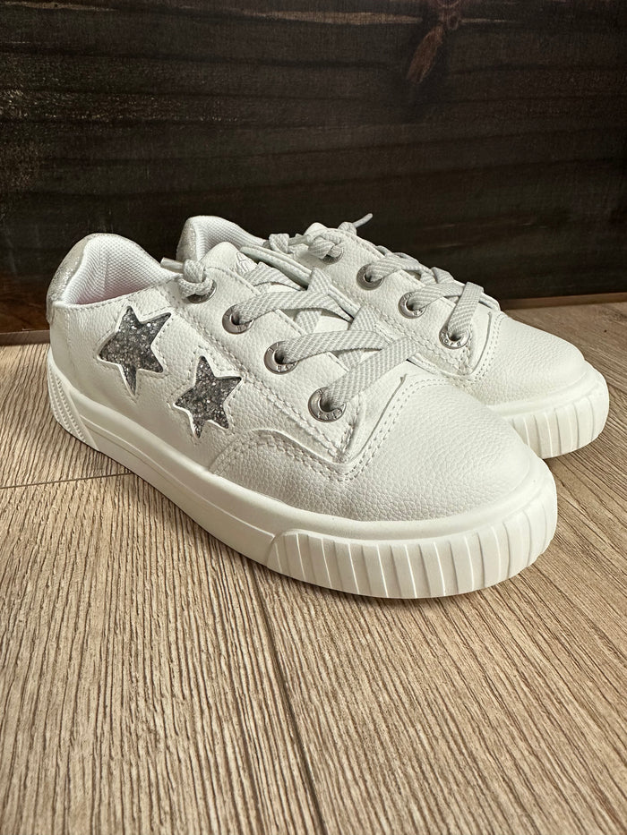 Wander Kids Shoes- Silver & White "Glitter Stars"