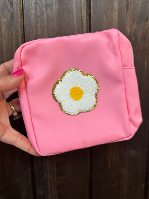 Nylon Make-Up Chenille Bags- Mini "Flower" Light Pink