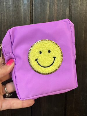 Nylon Make-Up Chenille Bags- Mini "Smiley Face" Purple