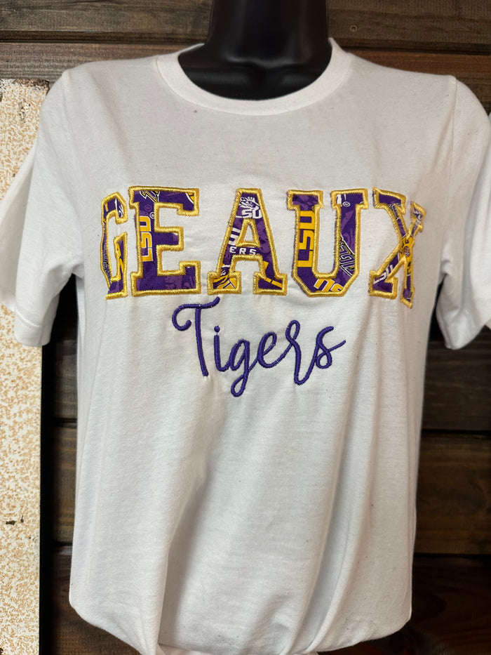 "Geaux Tigers" White Applique Tee