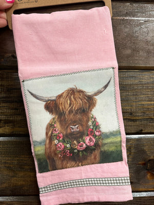 Kitchen "Sewn Patch" Towels- "Floral Cow"
