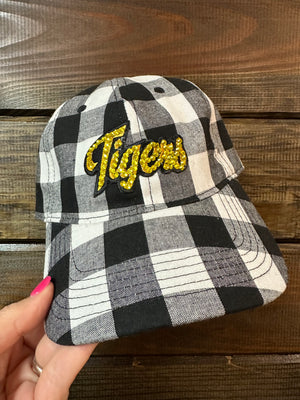 "Tigers; Blinged Out" Black & White Plaid Hat