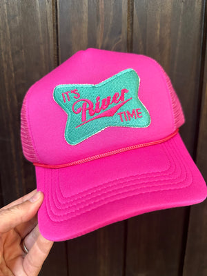 "It's River Time" Fuchsia Pink Puffy Hat