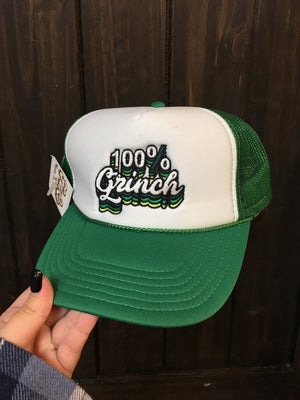 "100% Grinch Patch" Green Puffy Hat
