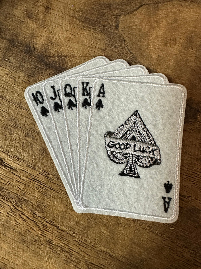 Embroidered Hat Patches- "Royal Flush; Ace Of Spades" (3X2.5)