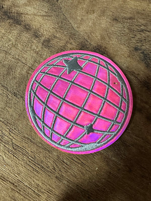 Embroidered Hat Patches- "Iridescent Hot Pink Disco Ball" (2.5X2.5)