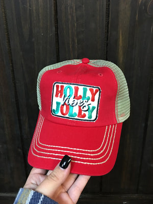 "Holy Jolly Vibes" Red Denim Hat