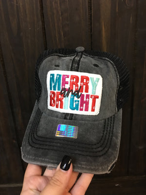 "Merry & Bright; Stars" Black Denim Hat