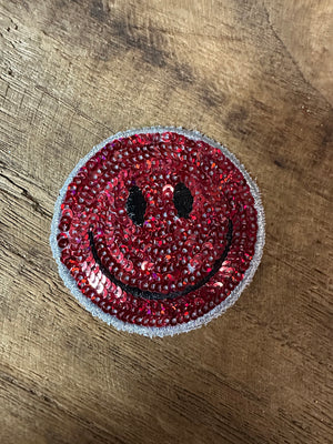 Sequin Hat Patches- "Red Smiley Face" (2X2)