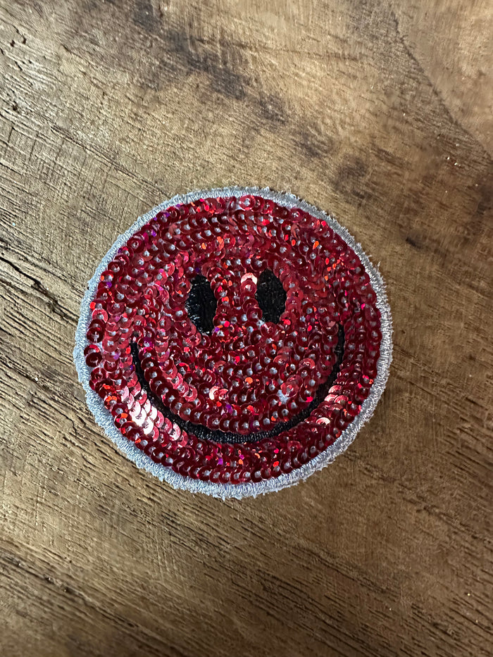 Sequin Hat Patches- "Red Smiley Face" (2X2)