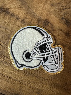 Chenille Hat Patches- "Football Helmet" White (2.5X3)