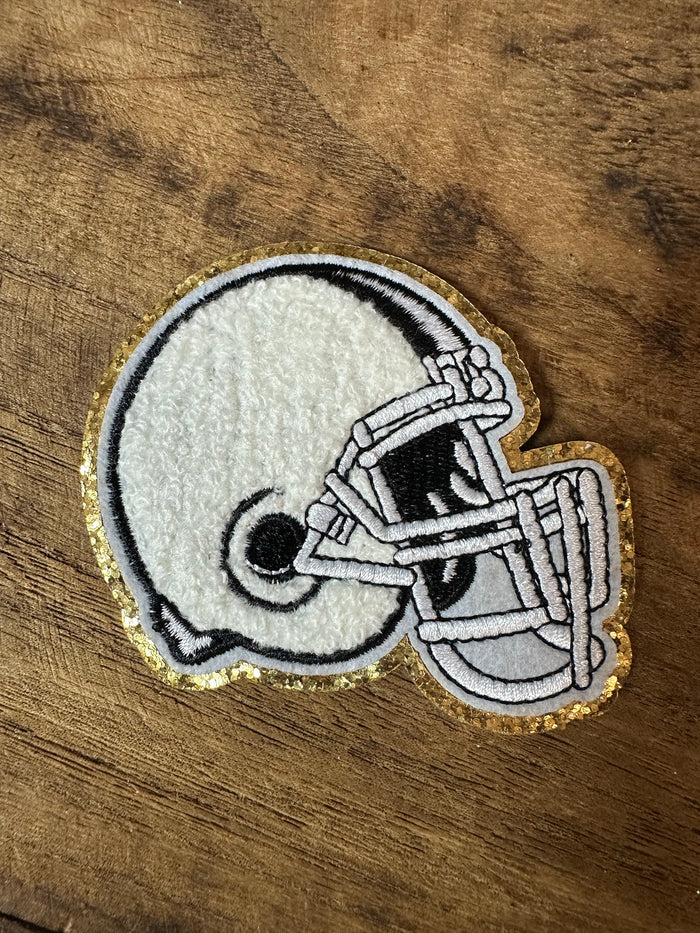 Chenille Hat Patches- "Football Helmet" White (2.5X3)