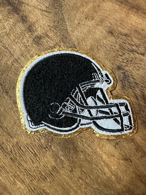 Chenille Hat Patches- "Football Helmet" Black (2.5X3)