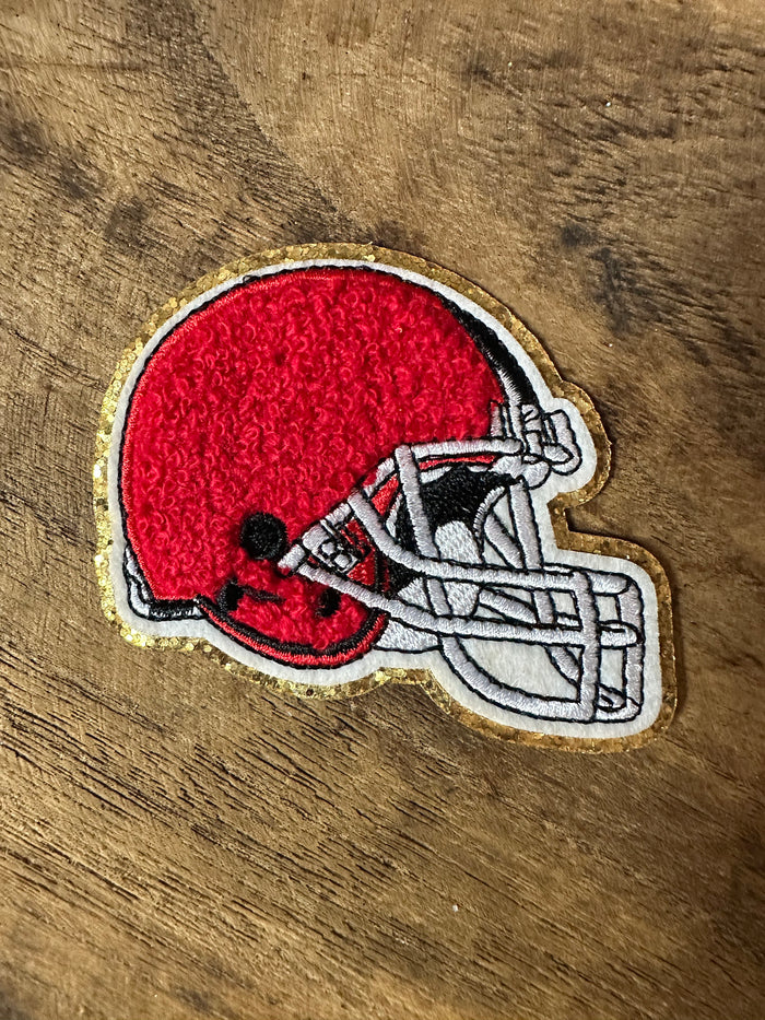 Chenille Hat Patches- "Football Helmet" Red (2.5X3)