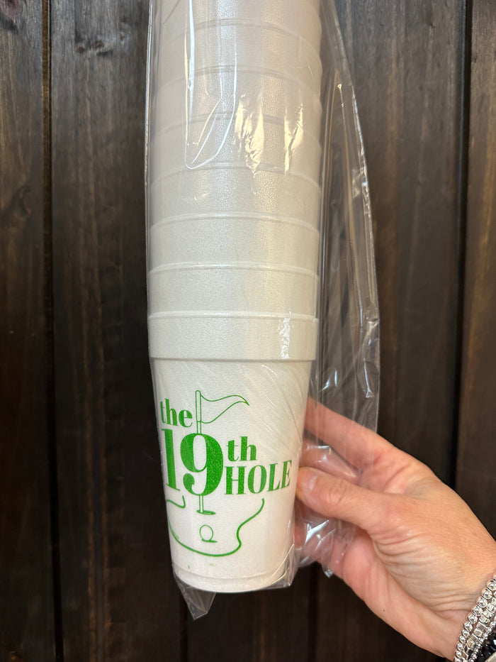 Styrofoam Cups- "The 19th Hole; Golf" Green