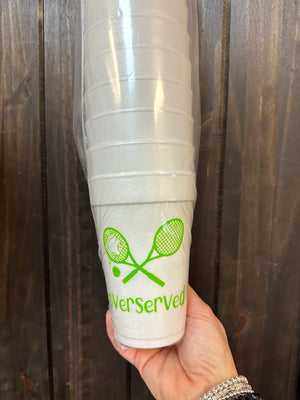 Styrofoam Cups- "Served; Tennis" Lime Green