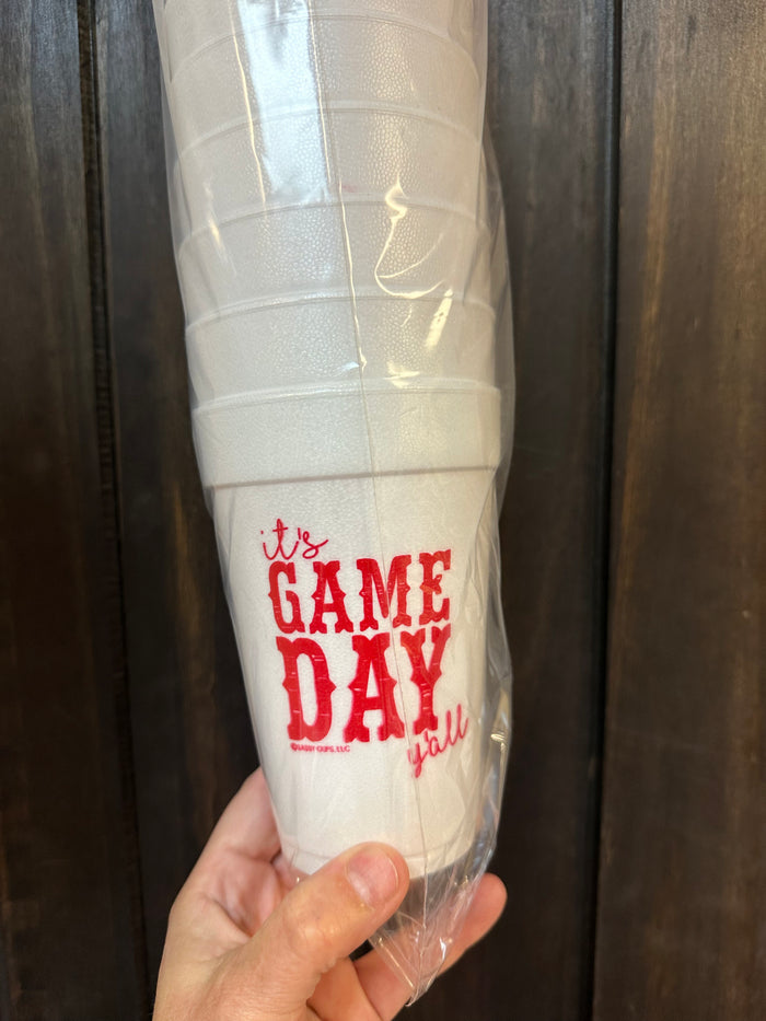 Styrofoam Cups- "It's Game Day Y'all" Red