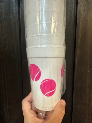 Styrofoam Cups- "Tennis Ball Wrap" Hot Pink
